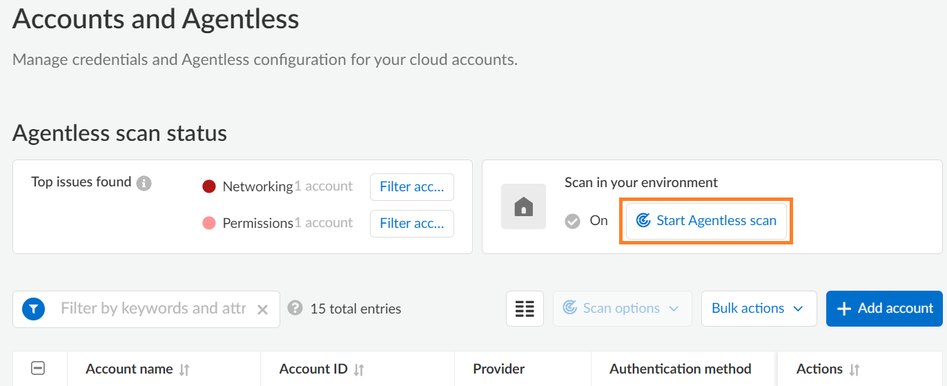 agentless start scan