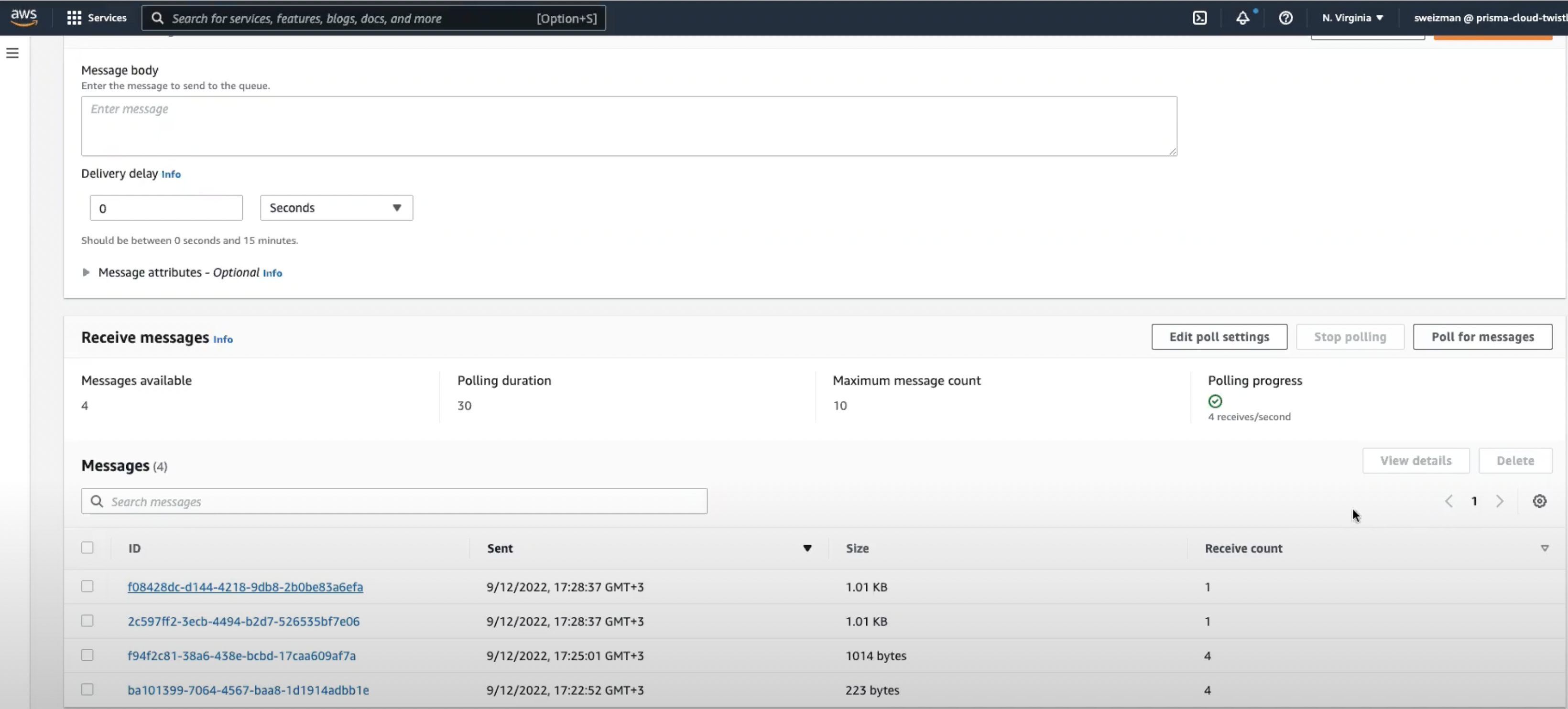 alert message in aws sqs