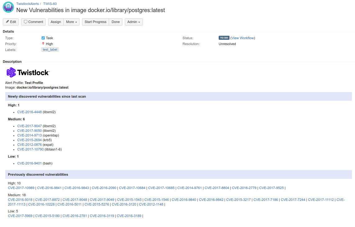 alerts example jira issue