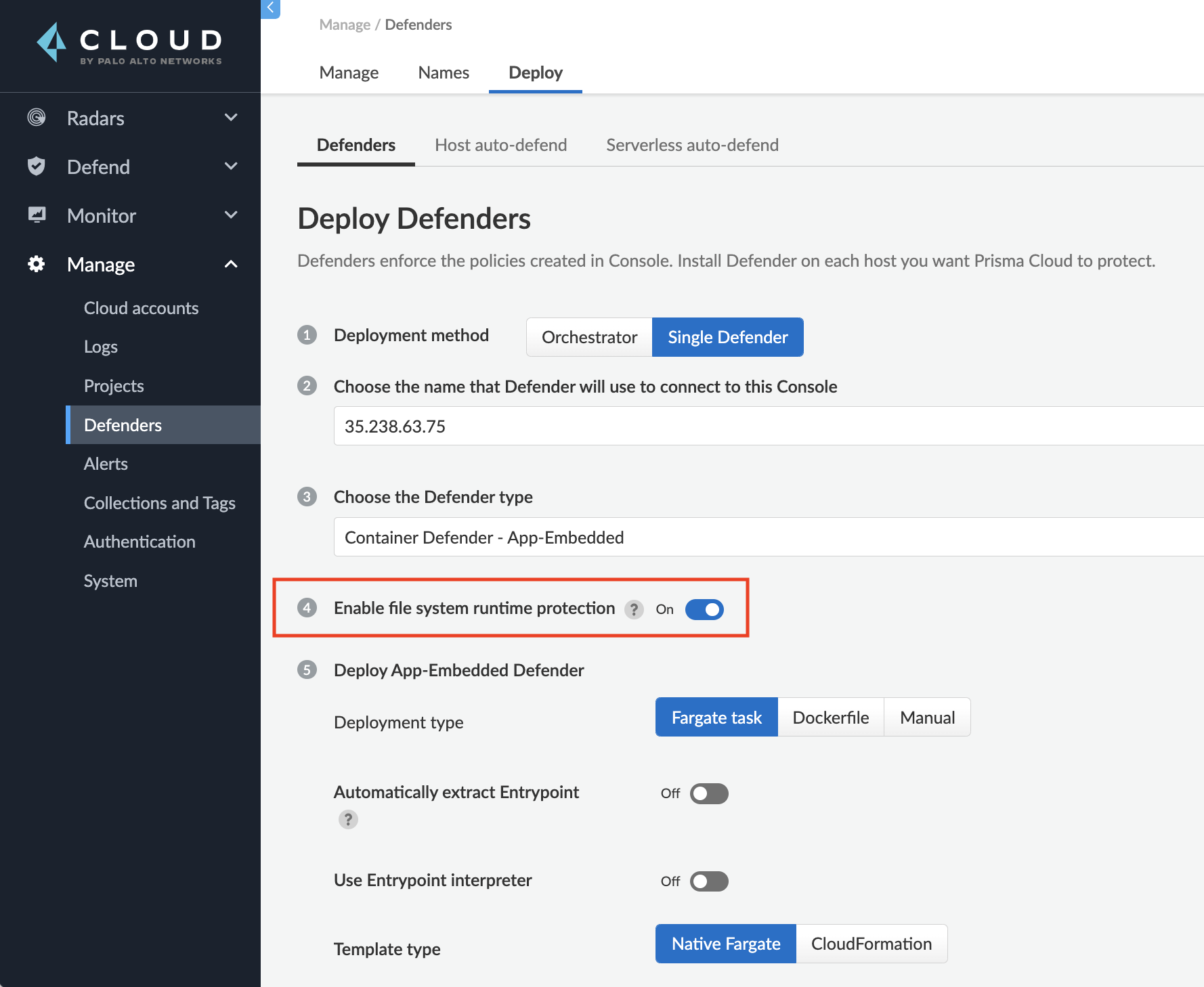 config app embedded fs protection deploy