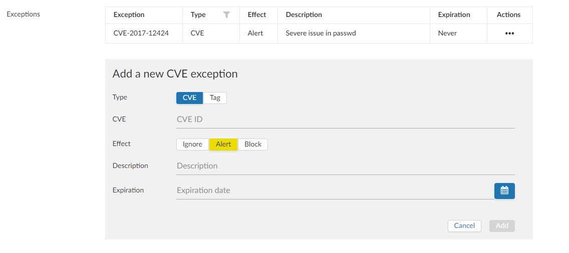 vuln management rules exceptions