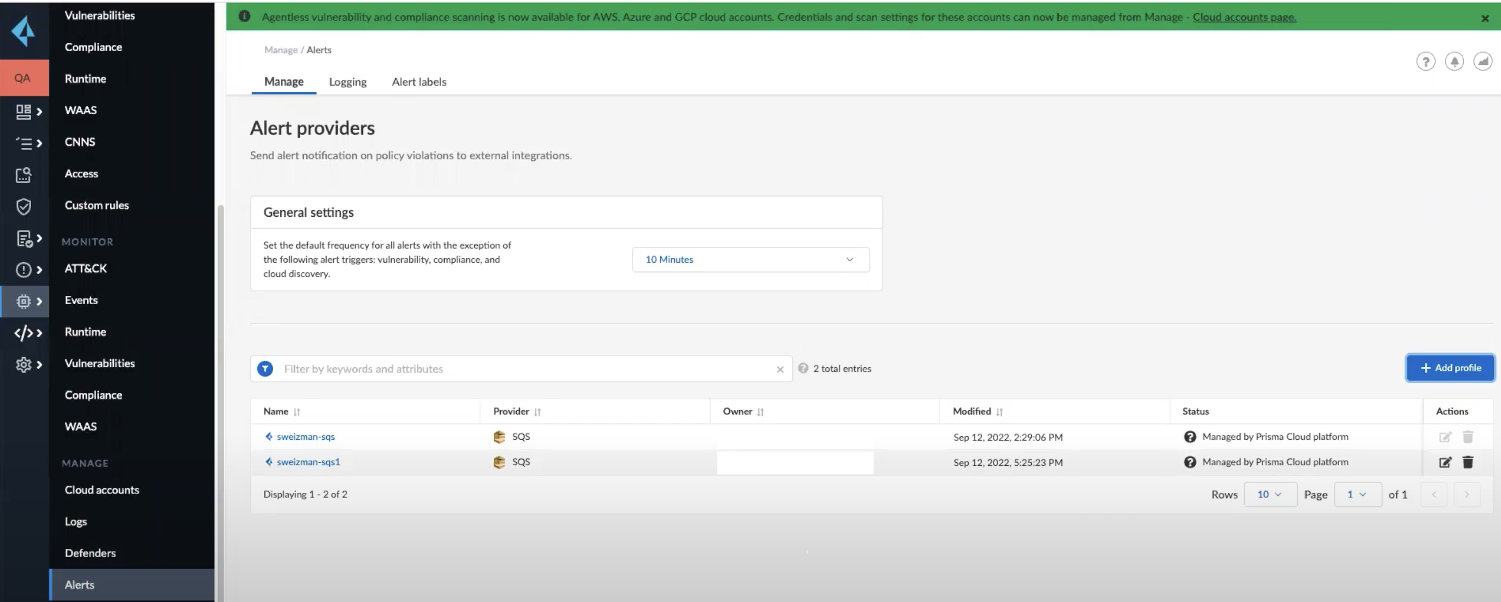 alert profile aws sqs